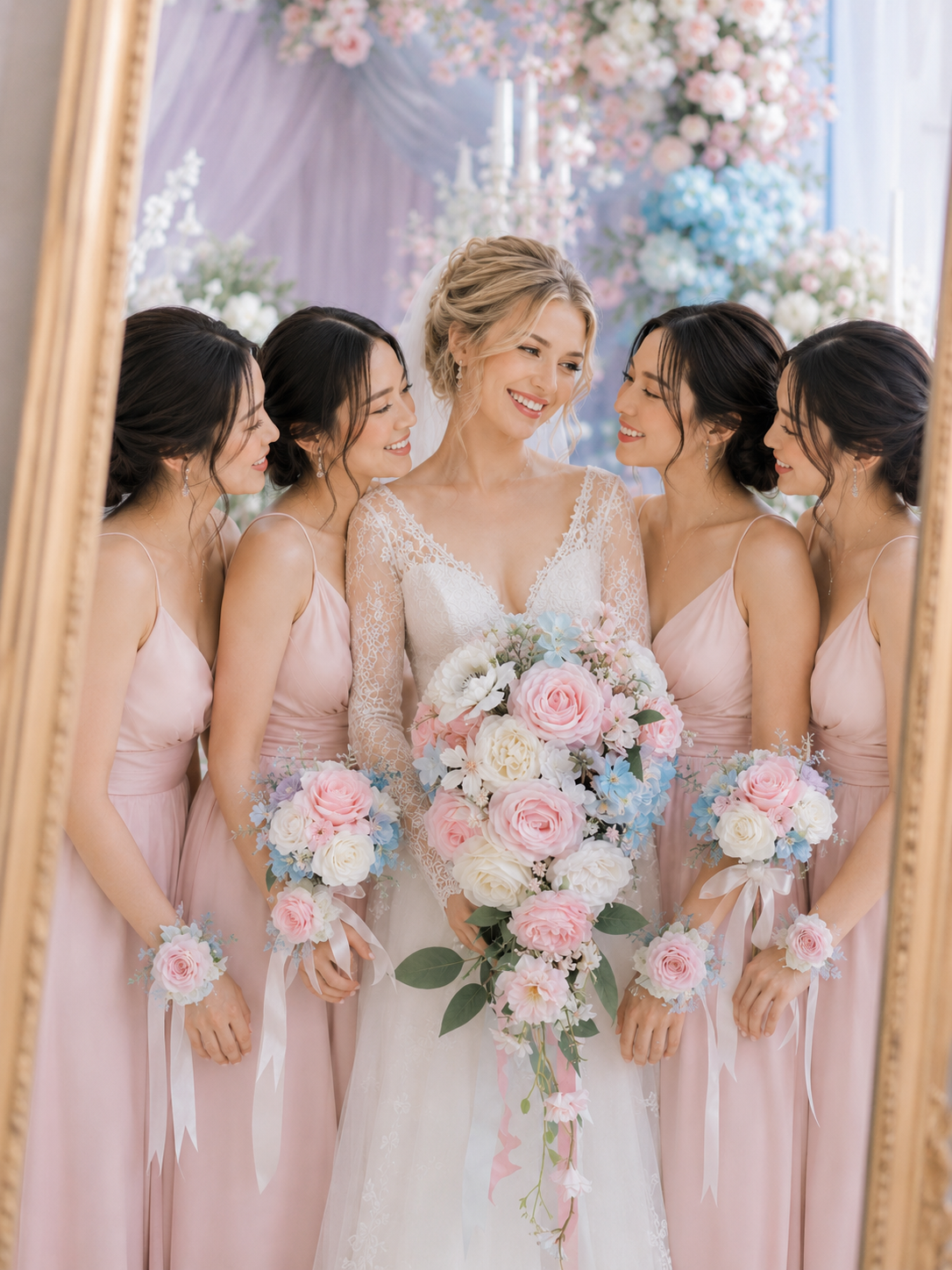 Dusty Blue & Blush Wedding Essentials Bundle — Bridal Party Flowers