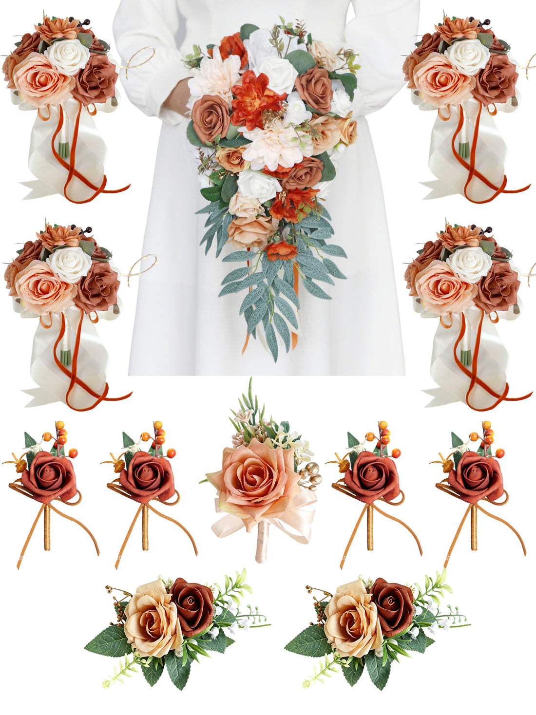 Sunset Terracotta & Orange Wedding Essentials Bundle — Bridal Party Flowers