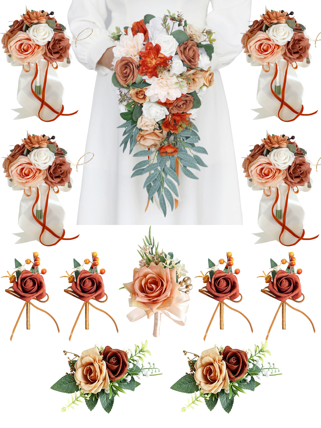 Sunset Terracotta & Orange Wedding Essentials Bundle — Bridal Party Flowers