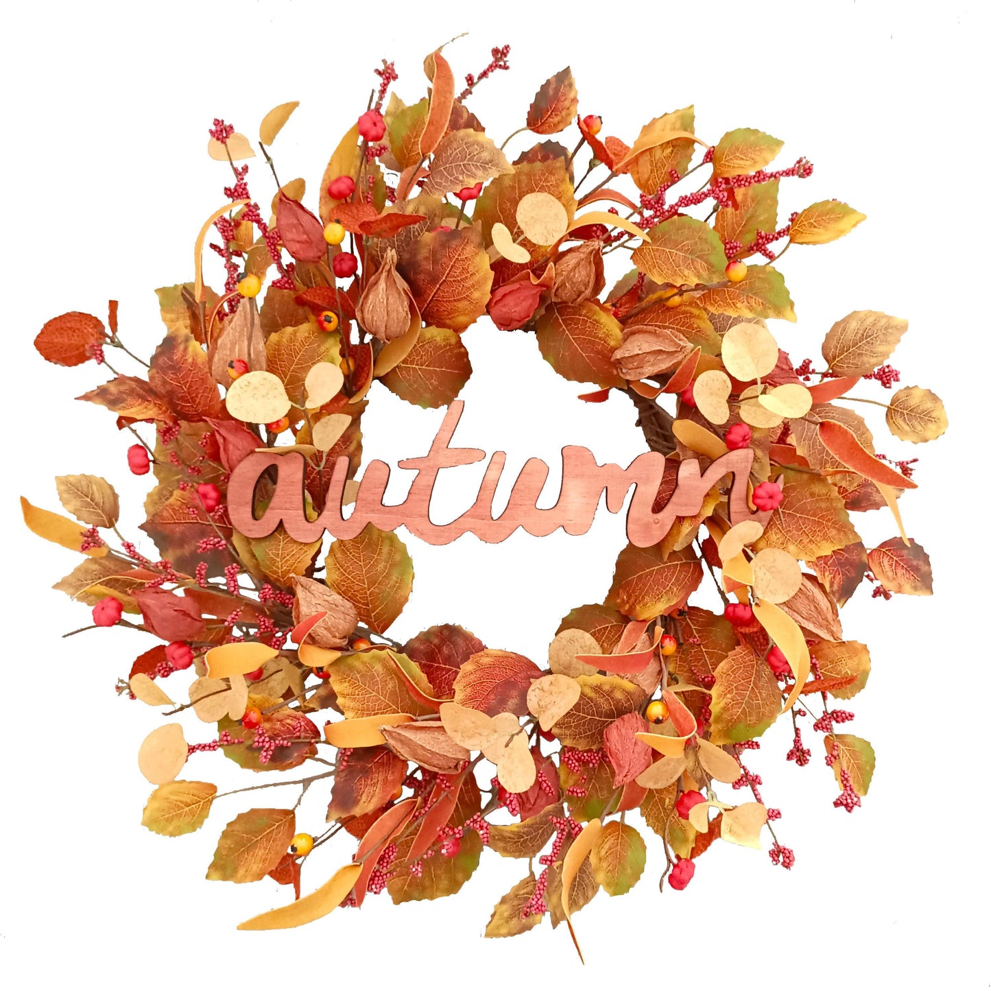 22-Inch Physalis Wreath Fall Wreaths for Front Door with Golden Berries