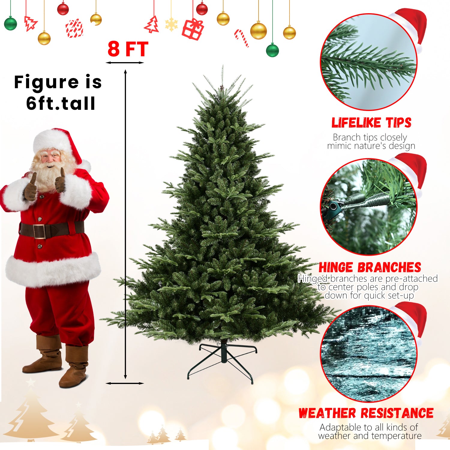 Full-Shaped 8FT Christmas Tree with 2673 Tips – PE/PVC Mixed Needles,