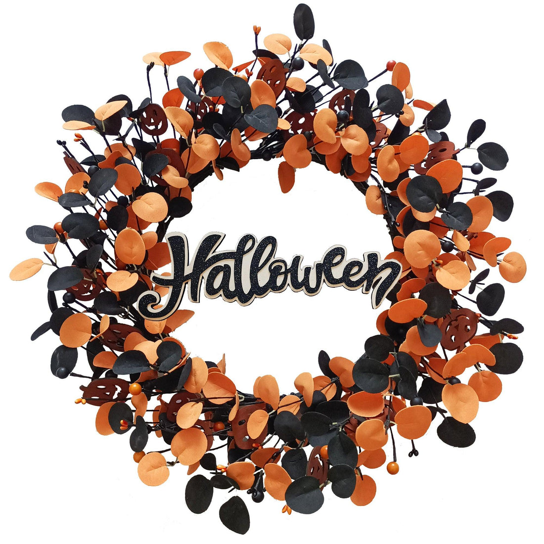 22 inch Halloween Wreaths for Front Door with Wood Pumpkins Thanksgiving Decorations - Tokcare Home