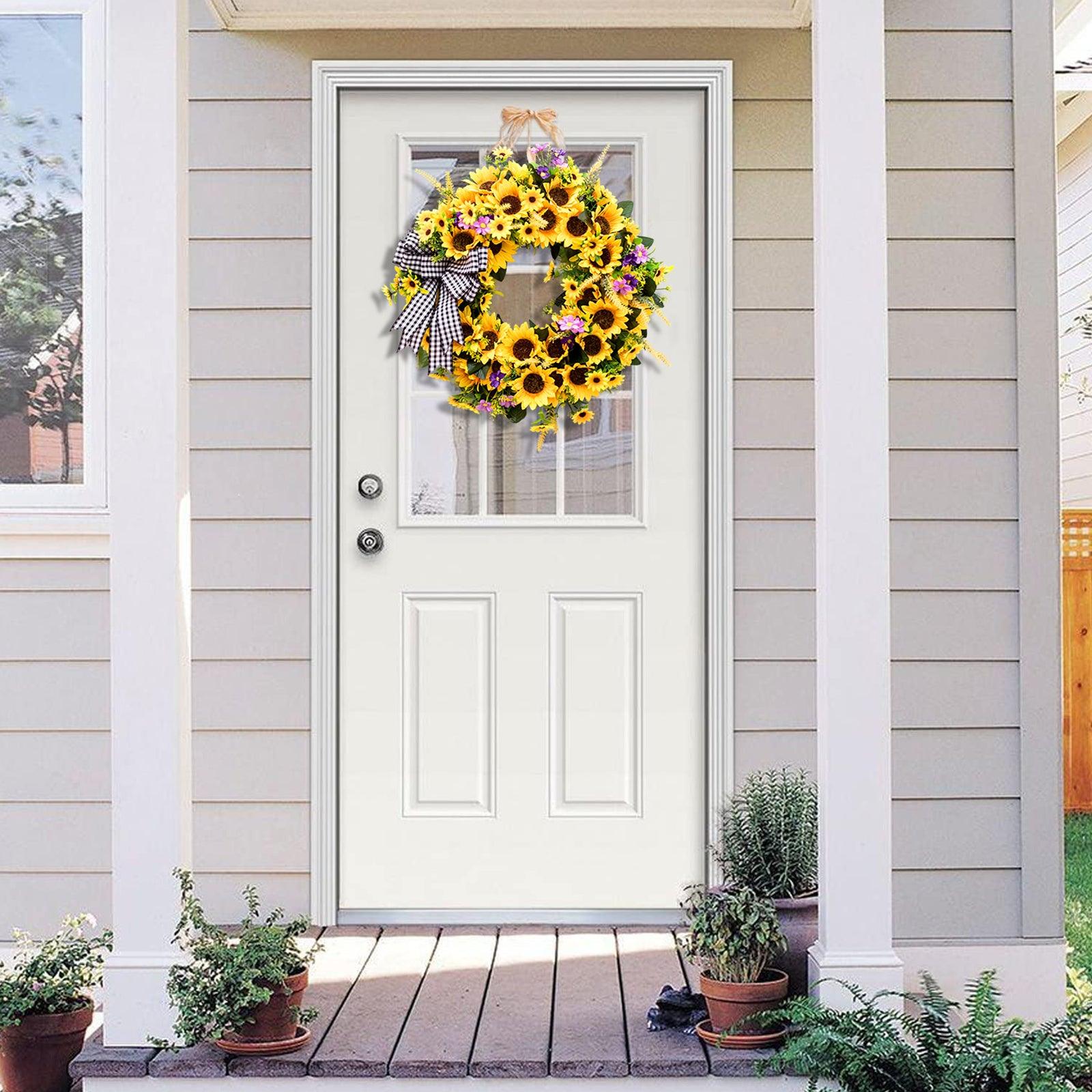 18" Handmade Artificial Sunflower Wreath for Front Door - Tokcare Home