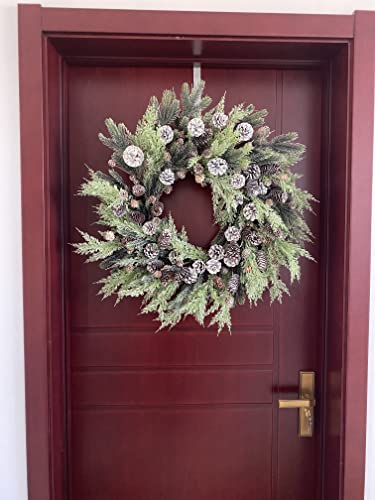 Frosted Winter Delight: 26-Inch Front Door Wreath with Thick Pine Cypress and Pinecones