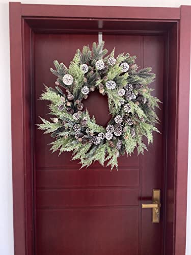 26-Inch Frosted Winter for Front Door Wreath with Thick Pine Cypress and Pinecones