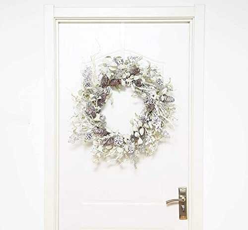 Winter White Berry Wreath 26 Inch with Iced Pine Cones