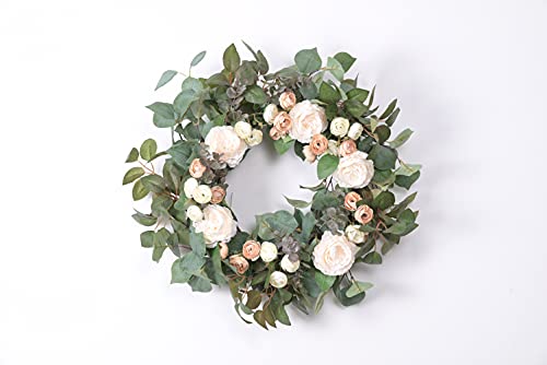 Timeless Elegance: 20-Inch Artificial Eucalyptus and Rose Blossom Cluster Wreath