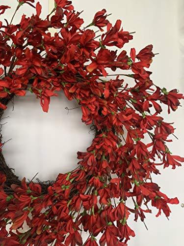 Seamless Spring to Summer: 24-Inch Red Burgundy Forsythia Door Wreath - Tokcare Home