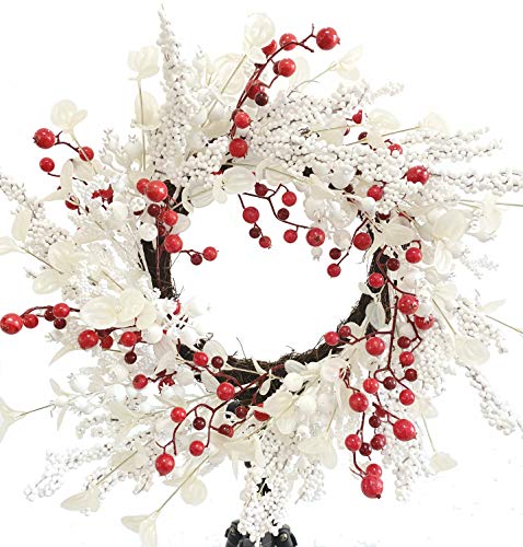 Winter Wonderland: 26-Inch White Berry and Mixed White Leaves Front Door Wreath