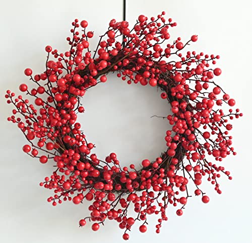 Festive Berry Delight: 24-Inch Red Berry Grapevine Wreath for Winter Christmas Decor