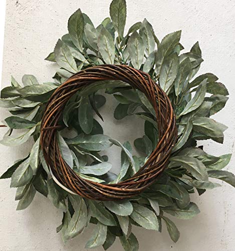 Delicate Spring Tribute: 22-Inch Flocked Lambs Ear Wreath with Greenery Leaves