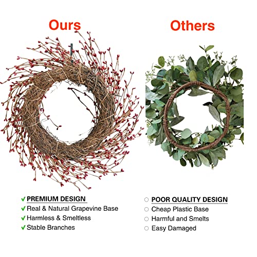 Winter and Christmas Wreath Twig Wreath 18" Red&Burgundy Berry