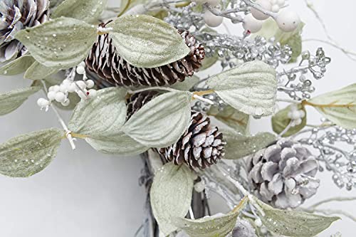 Winter White Berry Wreath 26 Inch with Iced Pine Cones