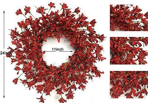 Seamless Spring to Summer: 24-Inch Red Burgundy Forsythia Door Wreath