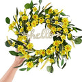 Sun-Kissed Bliss: 18-Inch Yellow Daisy Hello Wreath with Eucalyptus Foliage and Wild Grass Blossoms - Tokcare Home