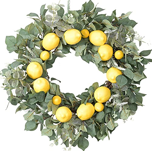 Vibrant Lemon Delight: 26-Inch Artificial Lemon Wreath with Eucalyptus Leaves