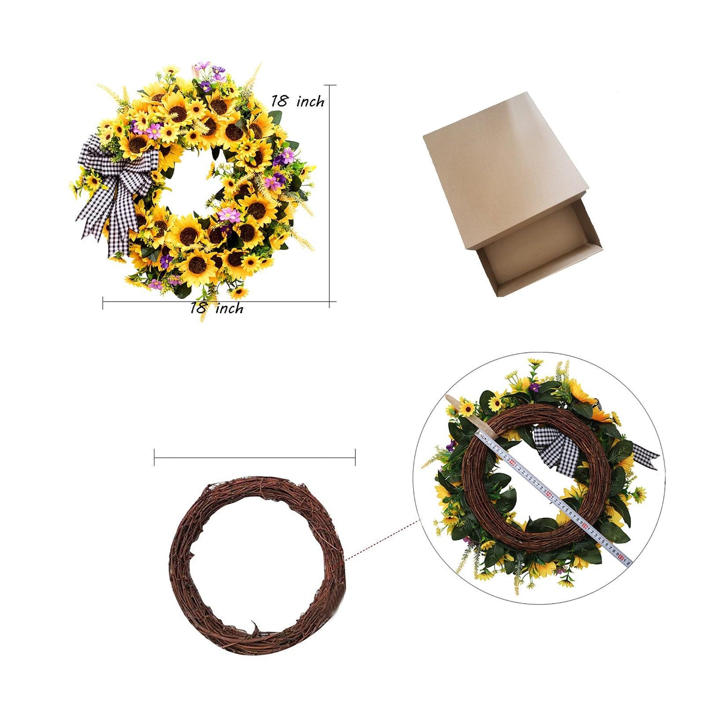 18" Handmade Artificial Sunflower Wreath for Front Door