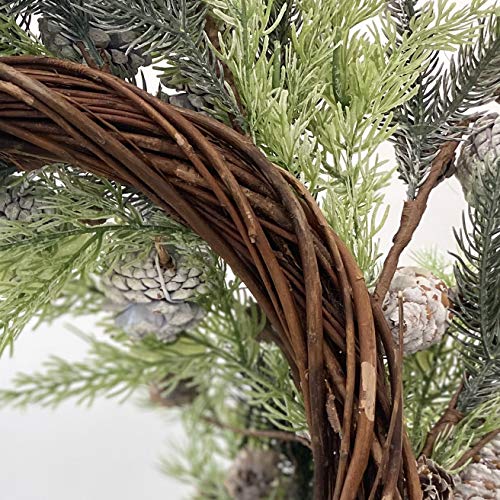 Frosted Winter Delight: 26-Inch Front Door Wreath with Thick Pine Cypress and Pinecones