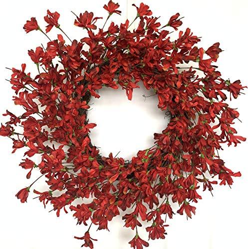 Seamless Spring to Summer: 24-Inch Red Burgundy Forsythia Door Wreath - Tokcare Home