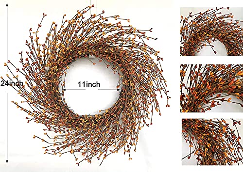 Fall Winter Twig Wreath 24" Thanksgiving Berry