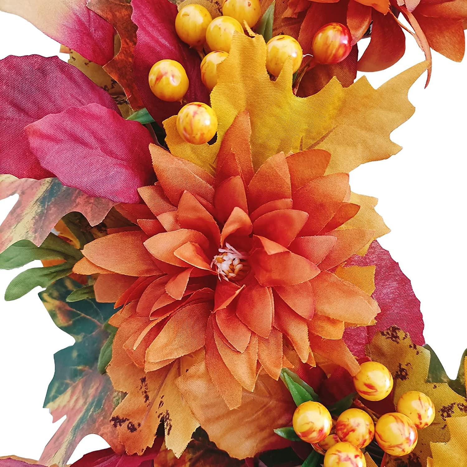 Fall Wreath for Front Door, 20-Inch Autumn Sunflowers Wreath - Tokcare Home