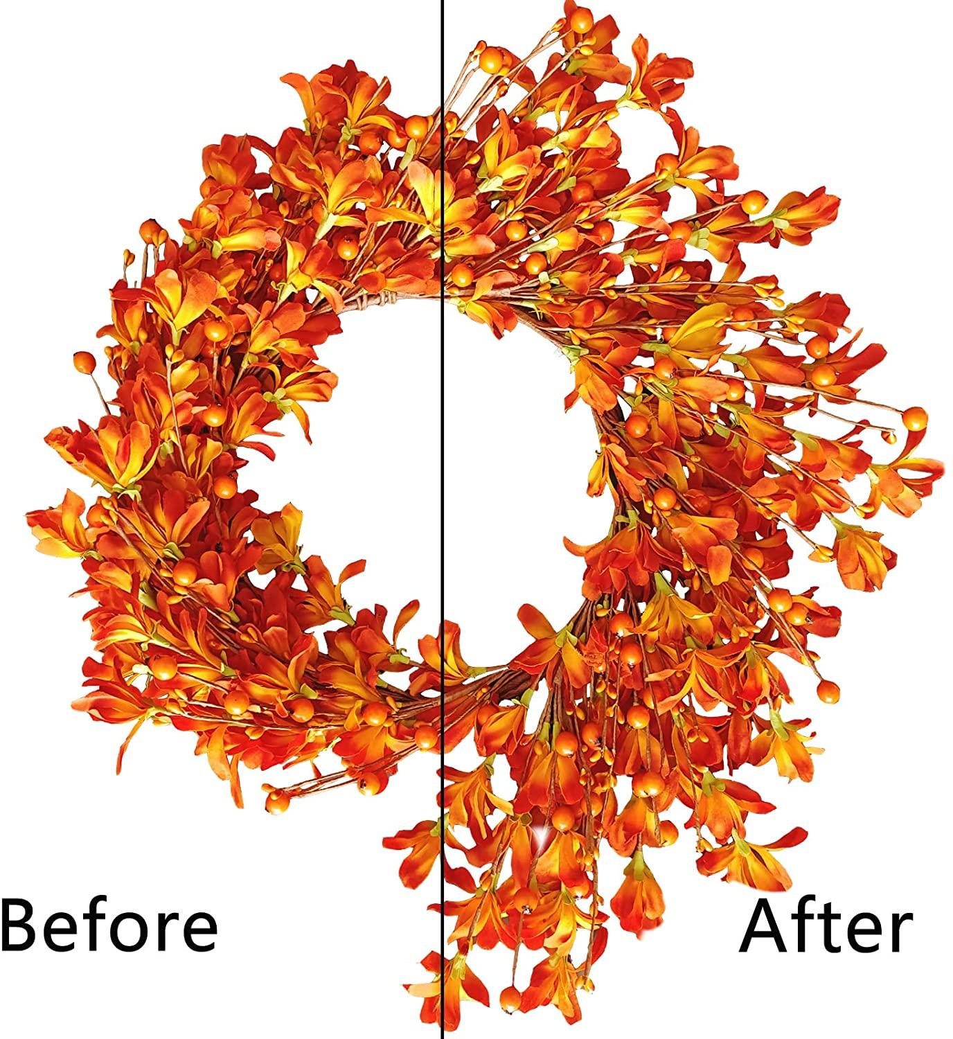 Autumn Forsythia Door Wreath - 22" Orange with Berries GarlandAutumn Forsythia Door Wreath - 22" Orange