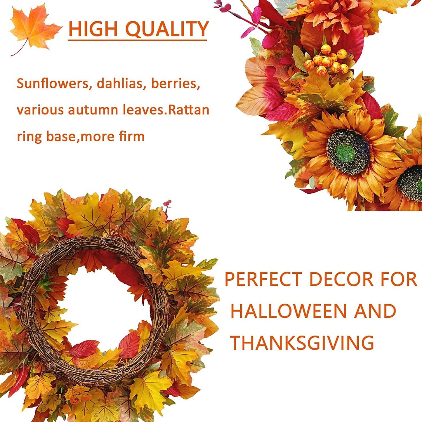 Fall Wreath for Front Door, 20-Inch Autumn Sunflowers Wreath