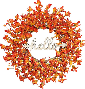Autumn Forsythia Door Wreath - 22" Orange with Berries GarlandAutumn Forsythia Door Wreath - 22" Orange