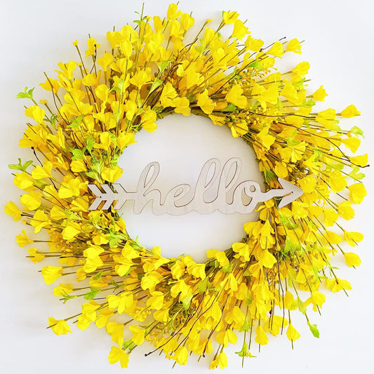 Spring Wreath for Front Door 22 Inch Yellow Forsythia Door Wreath