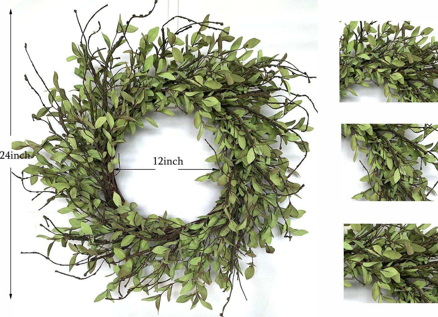 Fresh Green Tea Leaves: 24-Inch Spring Front Door Wreath with Handcrafted Twigs