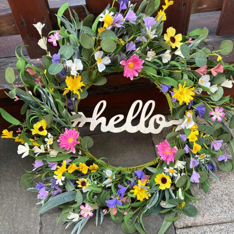 Spring Wreaths for Front Door, TOKCARE 22 Inch Eucalyptus Wreath with Hello Sign